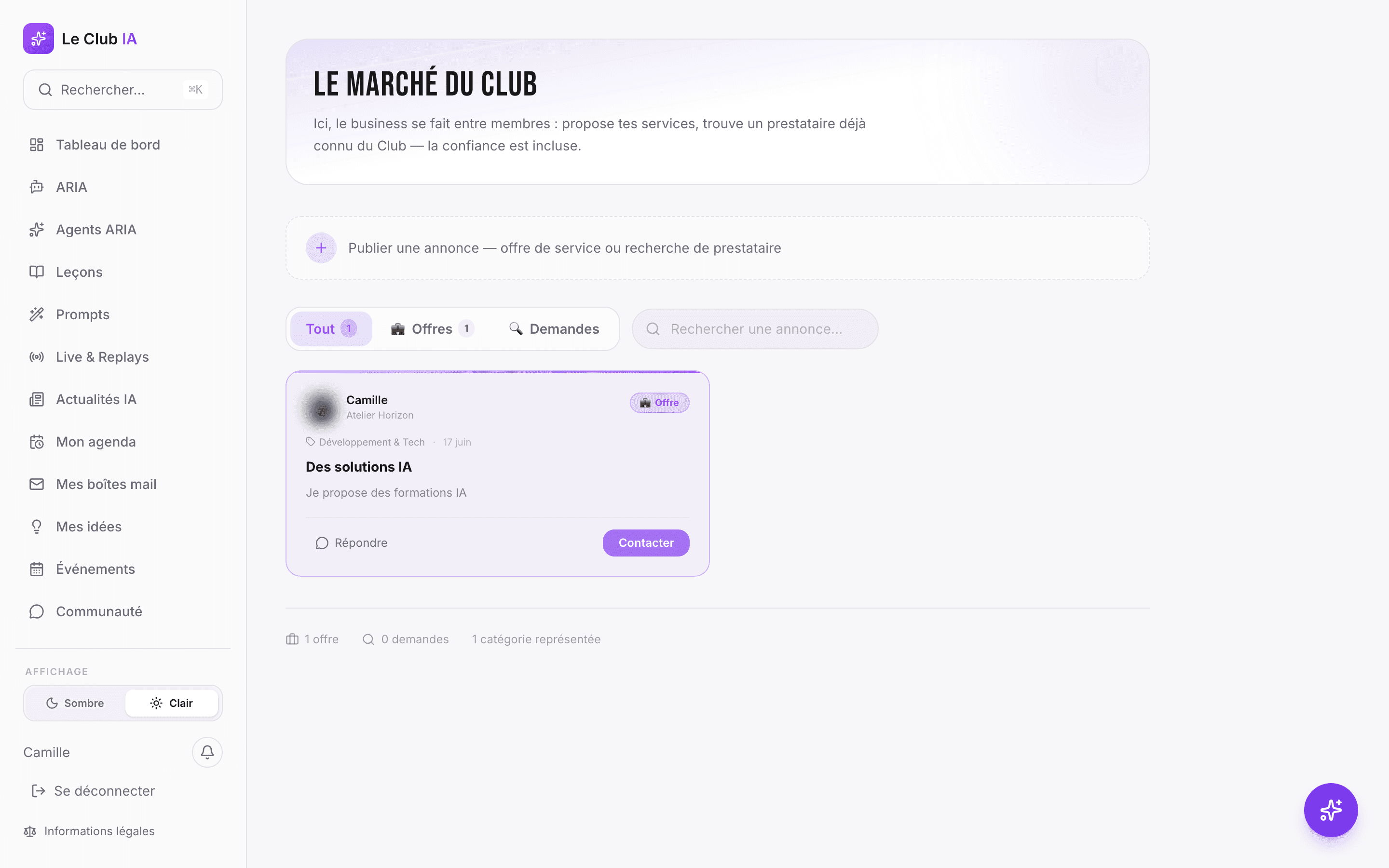 Le Marché du Club : offres et demandes entre membres